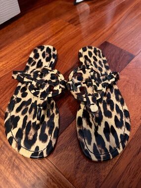 Tory Burch Leopard Print Patent Leather Miller Sandals